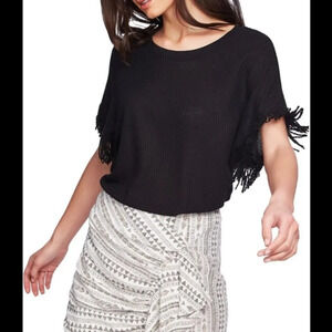 NWT 1. STATE Fringe Sleeve Honeycomb  Knit Top